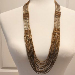 Gorgeous Long Vintage Mult-Strand Glass Seed Bead Necklace Metallic Copper 28"